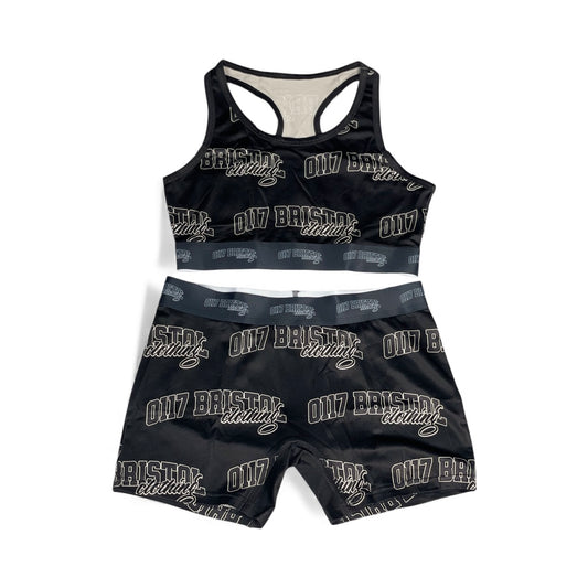 0117 Bristol Women’s Signature Sports Bra & Shorts Set – Black
